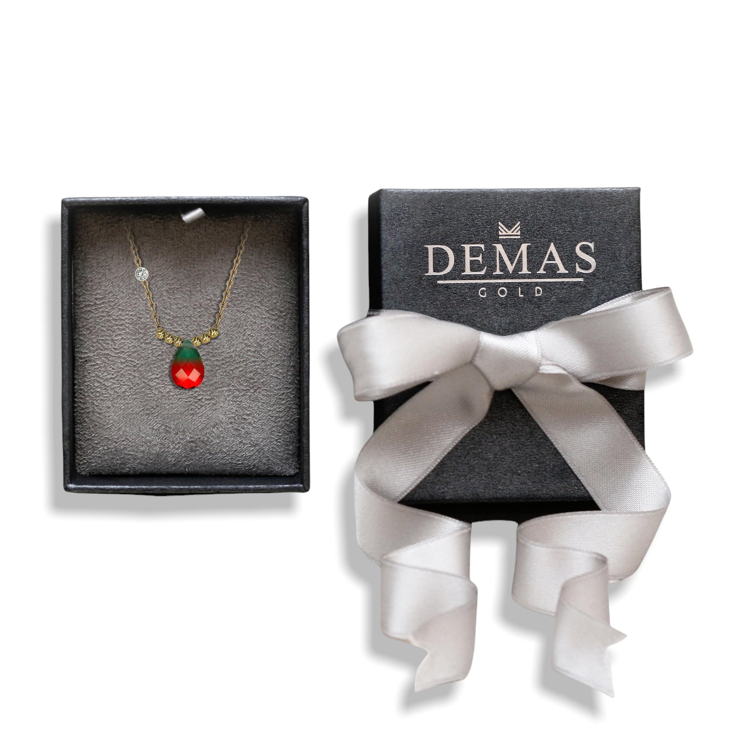 Pirlanta 14 Ayar Altin Dorikalı Rainbow Ruby Renkli Damla Taşlı Kolye