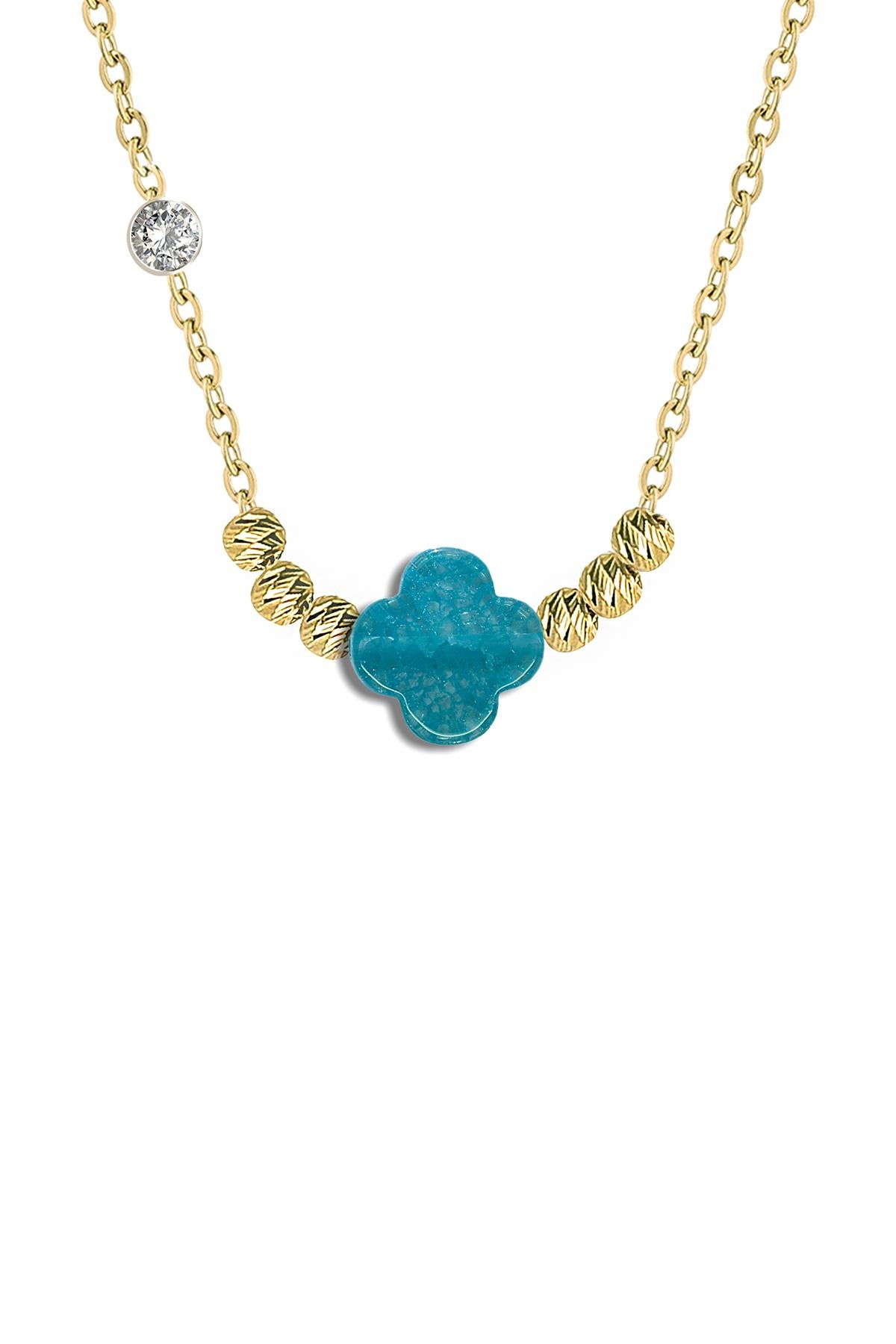 Pirlanta 14 Ayar Altin Dorikalı Aqua Marin Renkli Van Taşlı Kolye