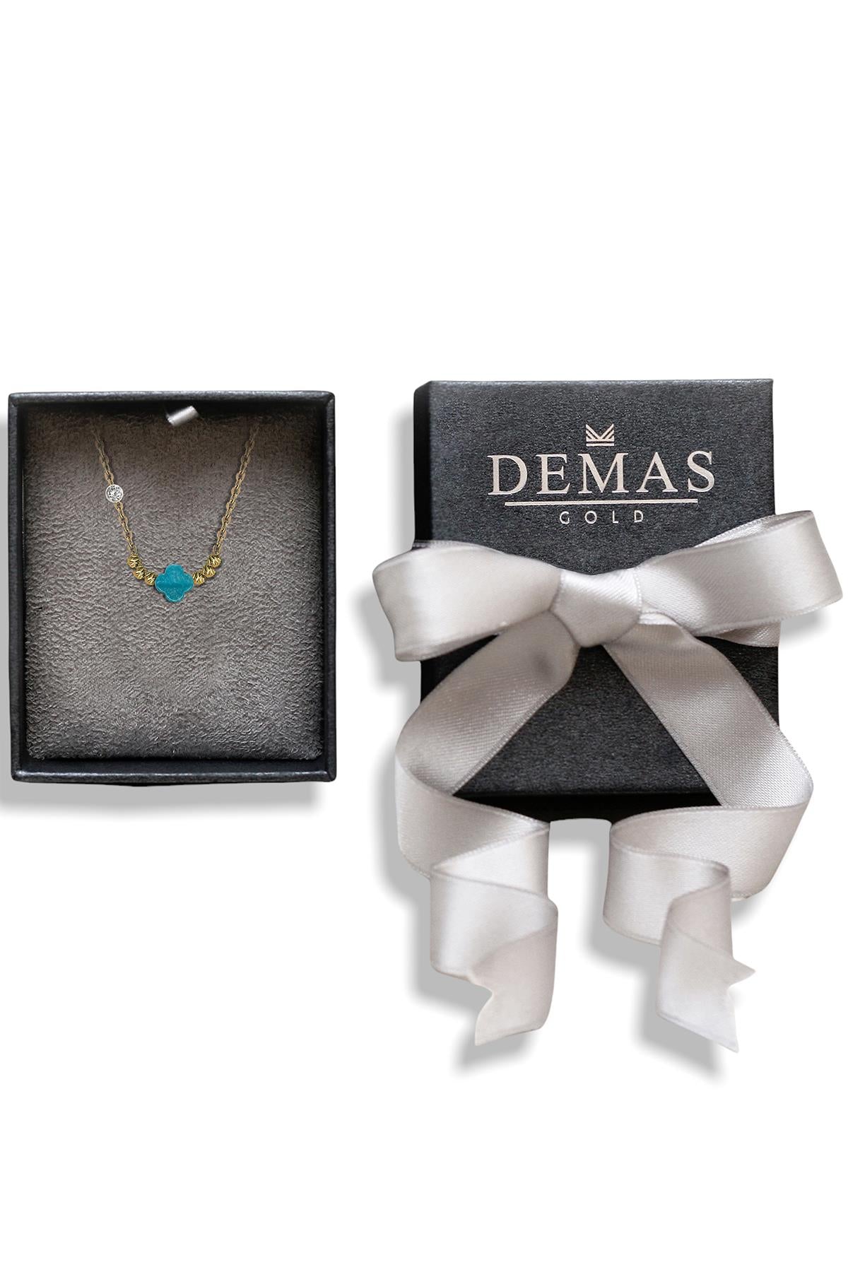 Pirlanta 14 Ayar Altin Dorikalı Aqua Marin Renkli Van Taşlı Kolye