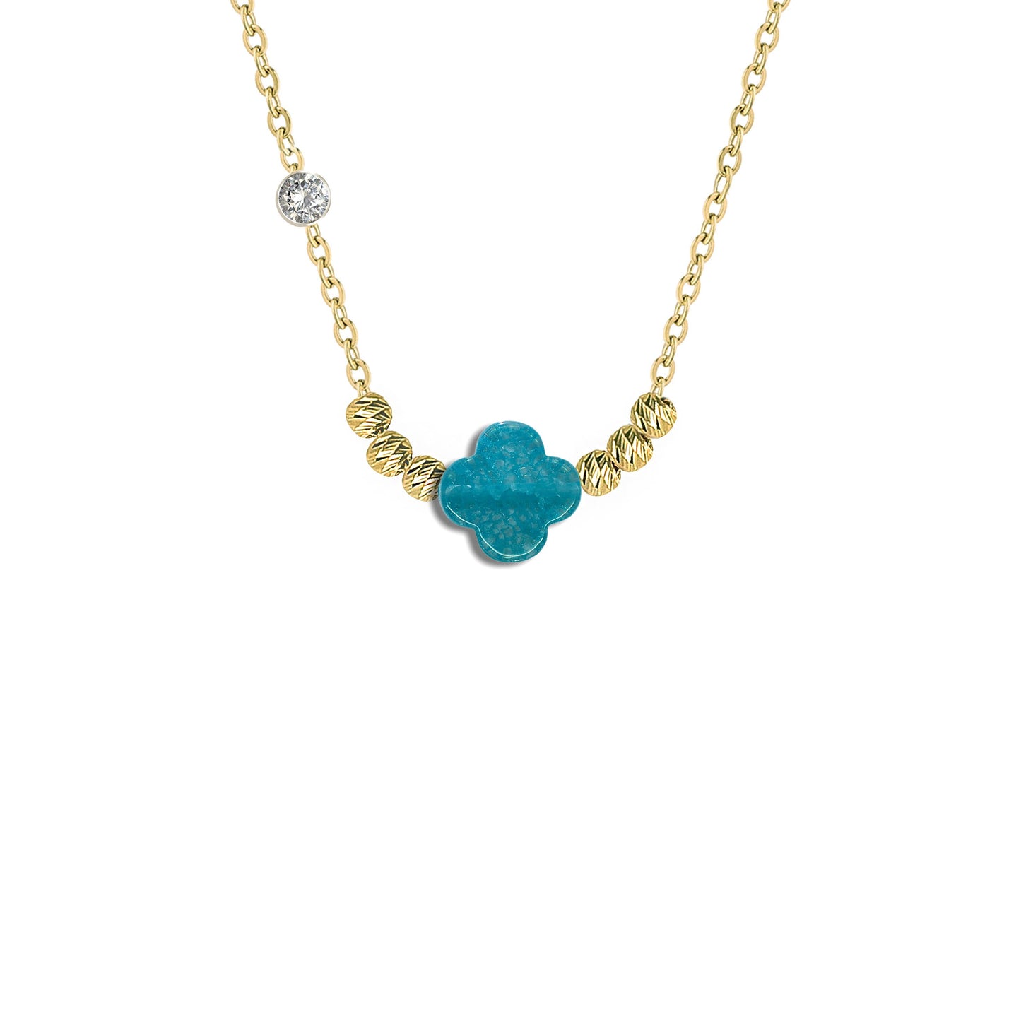 Pirlanta 14 Ayar Altin Dorikalı Aqua Marin Renkli Van Taşlı Kolye