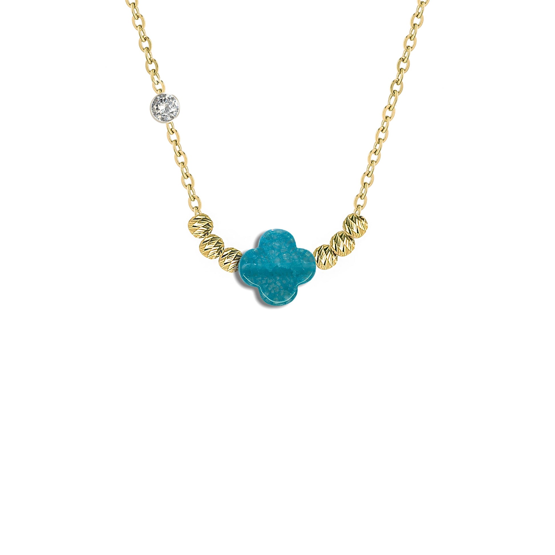 Pirlanta 14 Ayar Altin Dorikalı Aqua Marin Renkli Van Taşlı Kolye