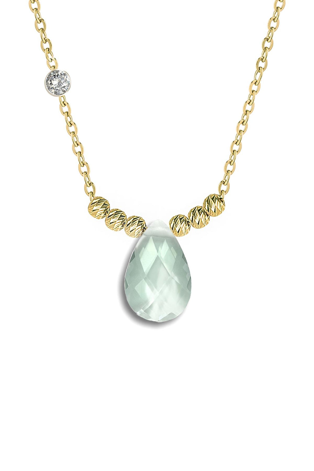 Pirlanta 14 Ayar Altin Dorikalı Quartz Crystal Renkli Damla Taşlı Kolye