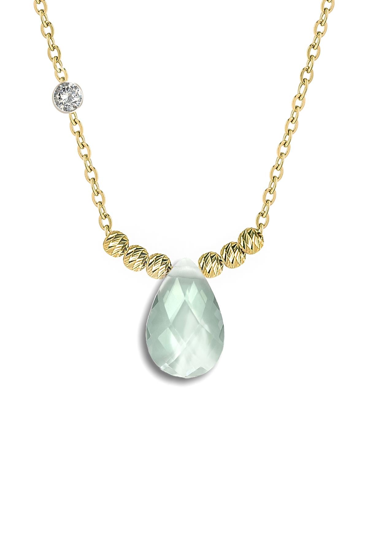 Pirlanta 14 Ayar Altin Dorikalı Quartz Crystal Renkli Damla Taşlı Kolye