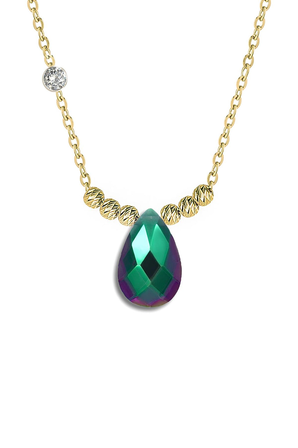 Pirlanta 14 Ayar Altin Dorikalı Rainbow Zumrut Renkli Damla Taşlı Kolye