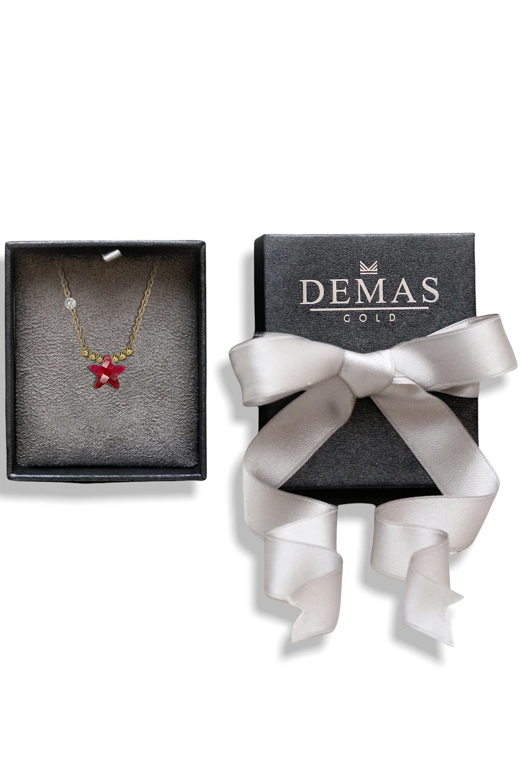 Pirlanta 14 Ayar Altin Dorikalı Yakut Renkli Yıldız Taşlı Kolye