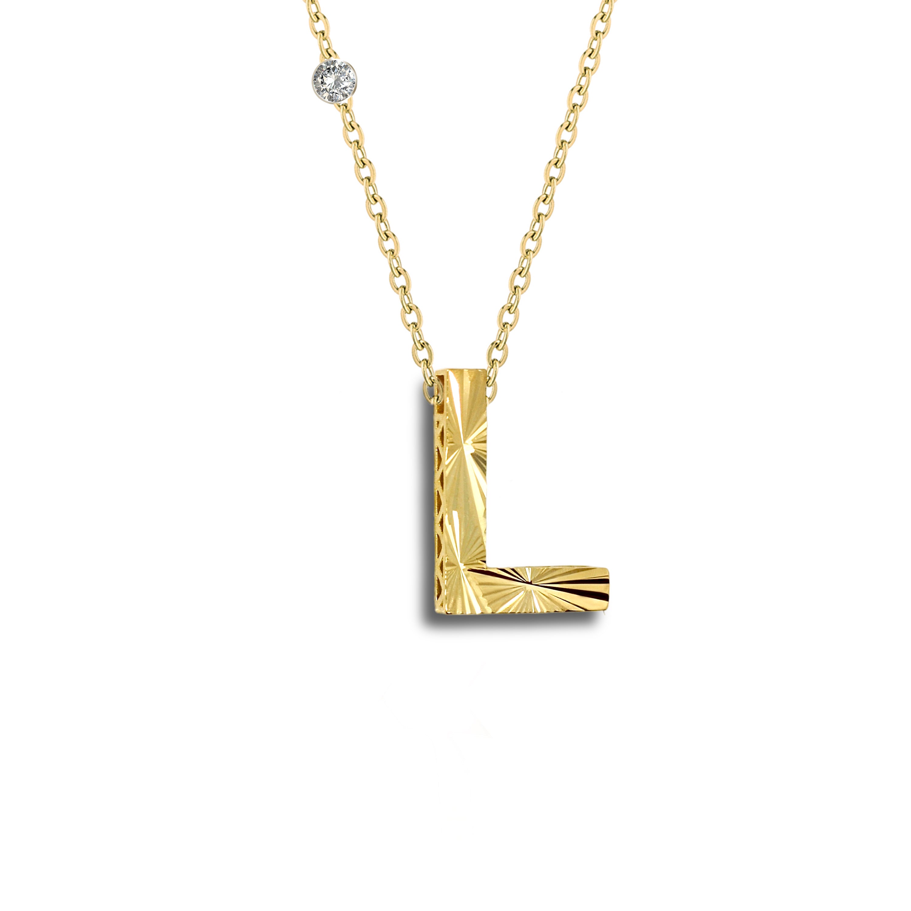 Pırlanta 14 Ayar Altın Kalemli L Harfi Kolye