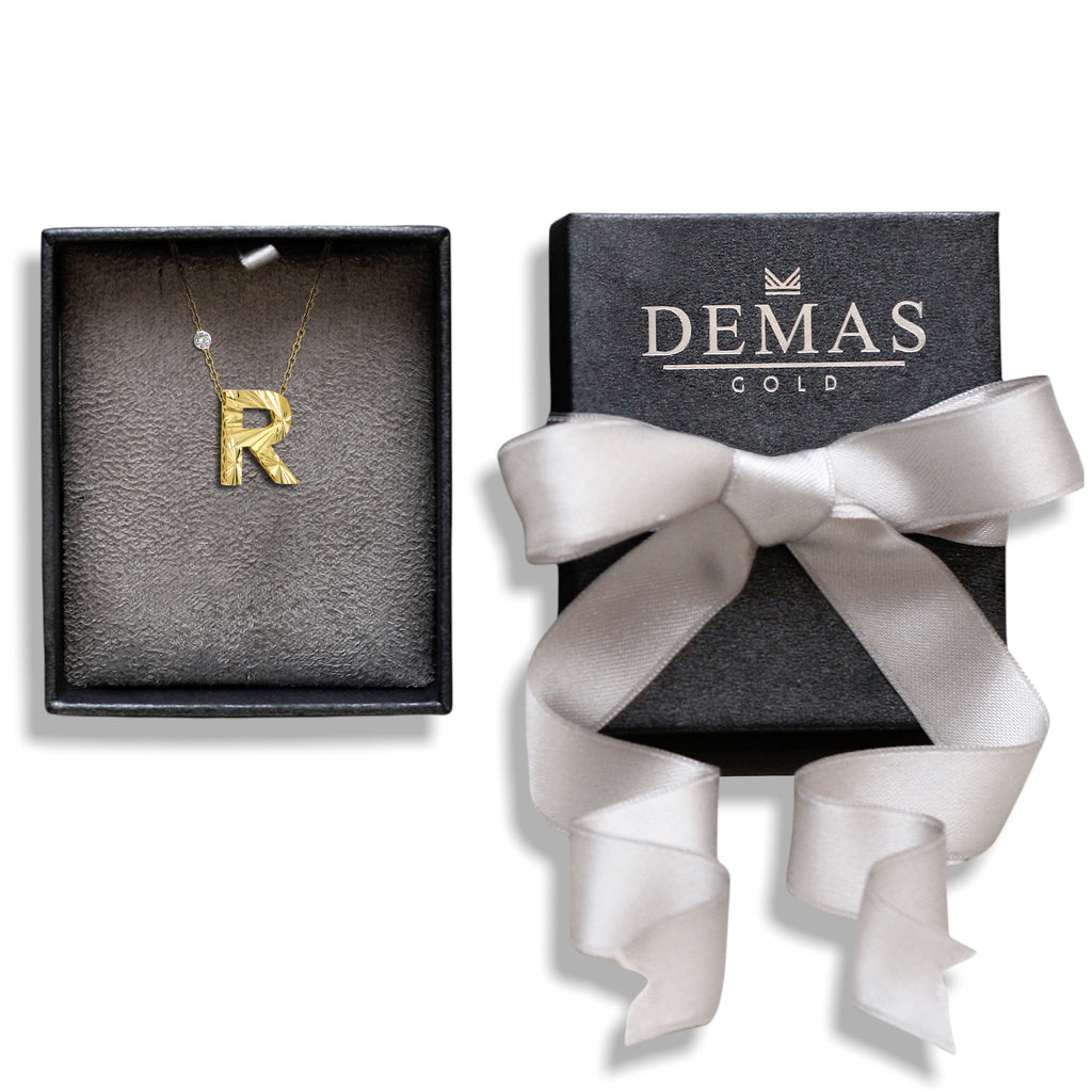 Pırlanta 14 Ayar Altın Kalemli R Harfi Kolye
